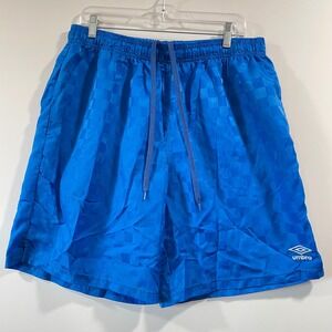 Umbro Mens Blue Checkerboard Nylon Soccer Shorts XL Drawstring Athletic Training